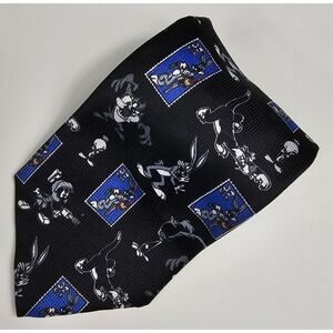 Looney Tunes‎ Stamp Collection Tie Bugs Bunny 100% Polyester Black Blue White